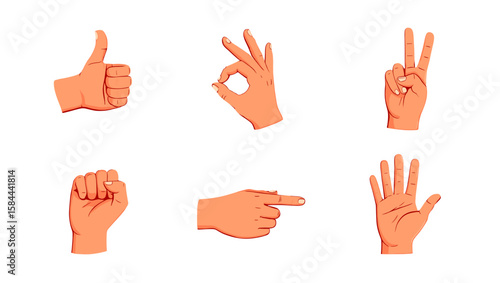 Illustrative depiction showcasing various hand gestures and their symbolic representations in detail