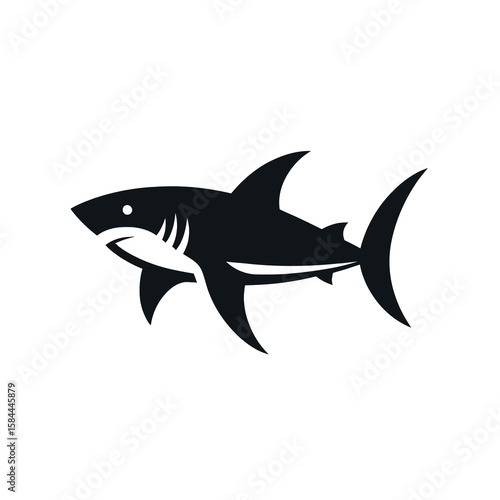 Stylized black silhouette of a shark, powerful predator, marine life.
