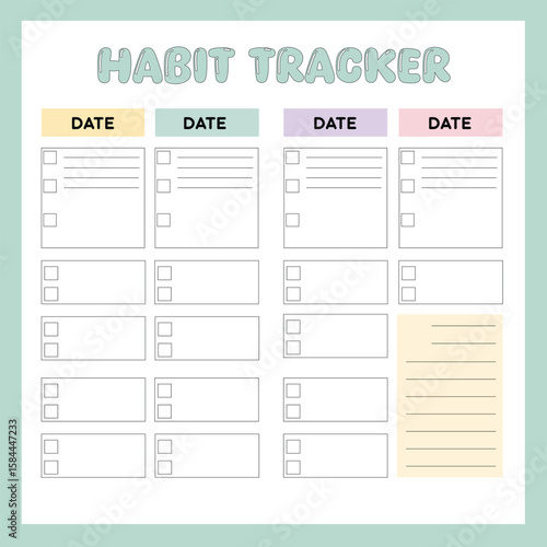 Habit tracker, Printable Habits Tracker template, Healthy habits planner template, Colorful minimalist Planner Pages Templates.