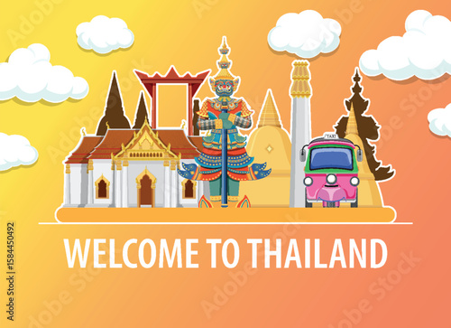 Colorful Thai Landmarks Vector Illustration
