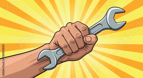 Strong Hand Gripping a Wrench, Pop Art Style