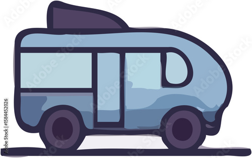 A stylized illustration of a blue campervan ready for a road trip adventure.