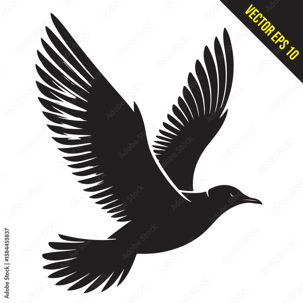 Obraz premium seagull flying silhouette vector illustration