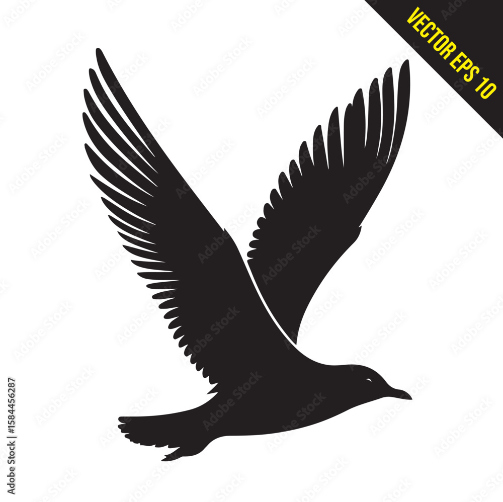 Obraz premium seagull flying silhouette vector illustration