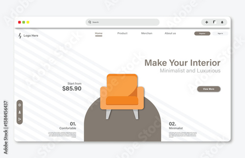Chair store website landing page. Graphical user interface for website page