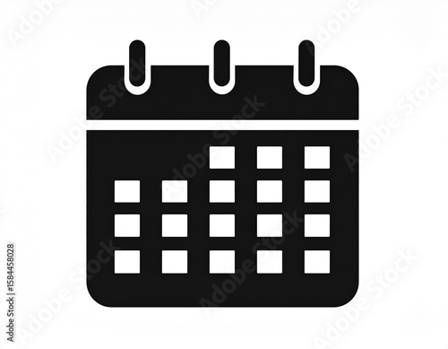Black calendar icon vector illustrating a page with a date, symbolizing an event or appointment schedule