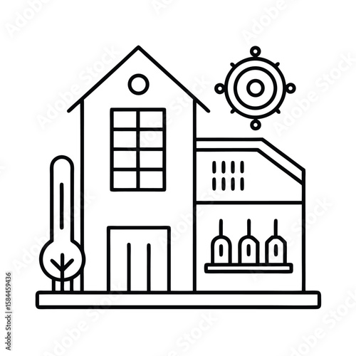 AI Monitoring And Adjusting Climate Control Systems In Smart Buildings vector line art on white background
