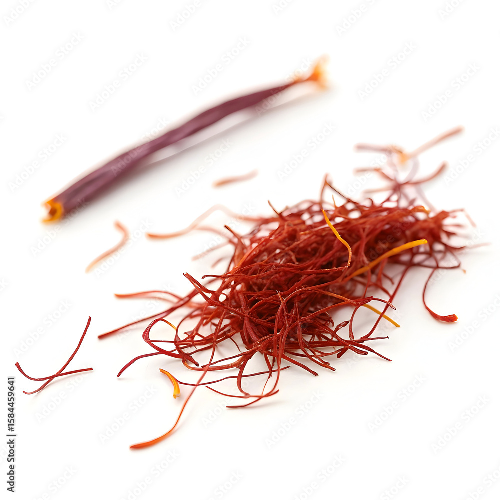 Fototapeta premium Saffron strands are delicate, aromatic stigmas from Crocus flowers,