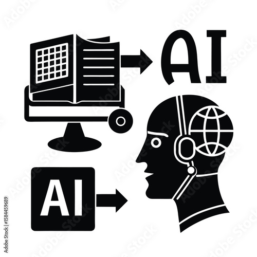 AI Powered Translation System Converting Languages In Real Time vector silhouette on white background