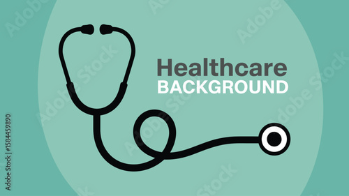 Healthcare-themed stethoscope illustration on circular green background with bold text layout for medical concept and stock design use