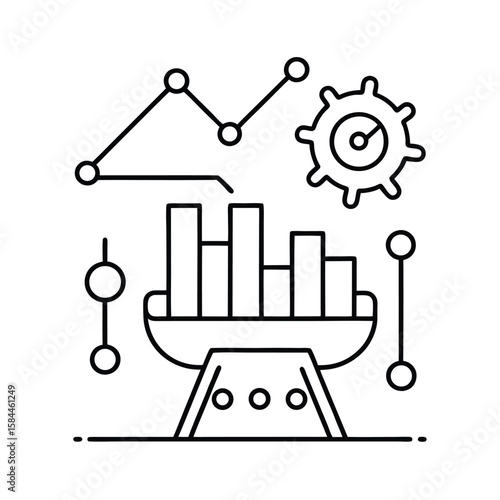 Machine Learning Algorithm Improving Digital Marketing Campaign Results vector line art on white background