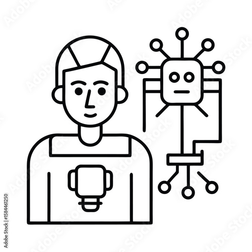 Machine Learning In Action As AI Evaluates And Ranks Online Content vector line art on white background