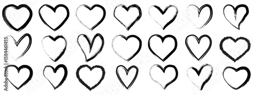 Heart brush strokes vector illustration hearts drawing doodle sketch love symbol collection.