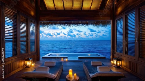 Oceanfront villa with private plunge pool at sunset
