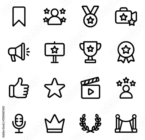 Simple Outline Achievement Icon Set, Award and Success