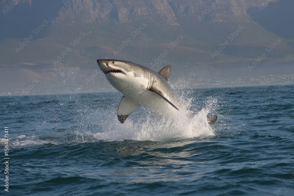 Fototapeta premium Great White Shark leaping targeting a seal dummy