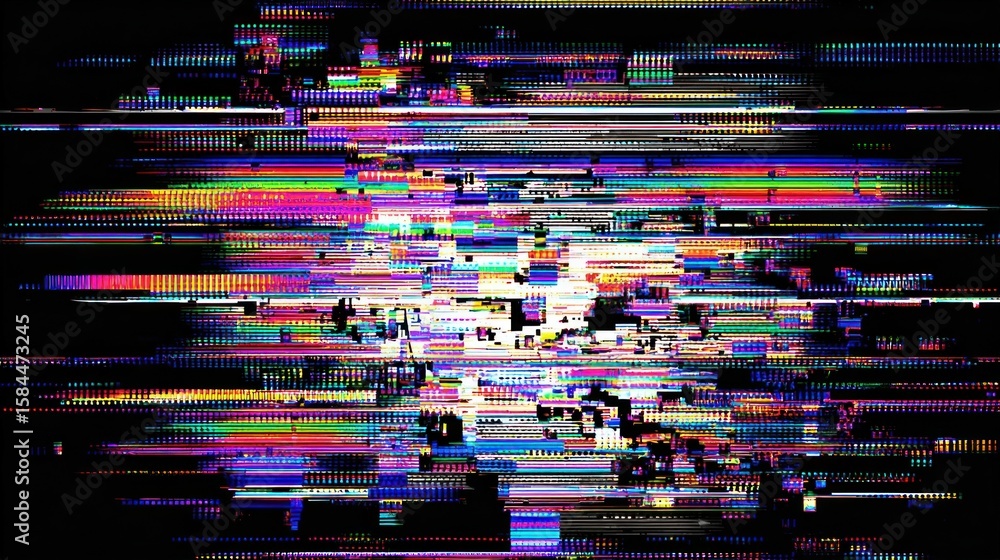 Fototapeta premium Digital error screen with glitch effects and pixel distortion representing a broadcast failure
