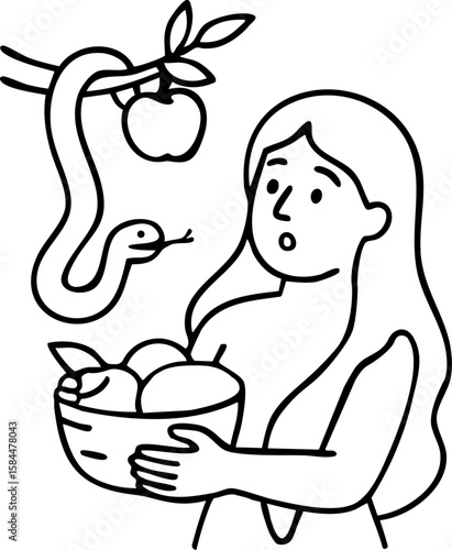 Eve Tempted by the Serpent – Garden of Eden Christian Bible Story Illustration
