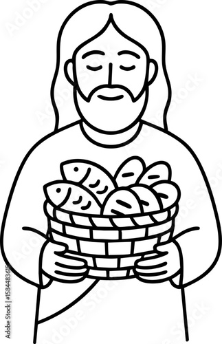 esus and the Miracle of Five Loaves and Two Fish – Christian Bible Story Illustration