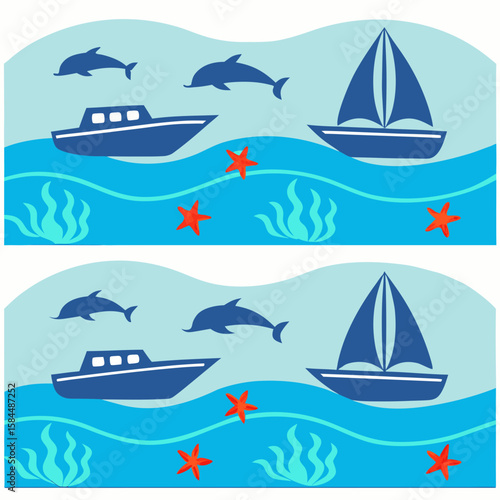 Marine life and vessels dolphins sailboats