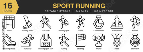 Sport Running icon set. Editable Stroke Icon Collection. Includes sport, training, exercise, fitness, healthy, and More. Outline icons vector collection.