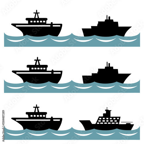 Ships sailing on blue waves boat vessel
