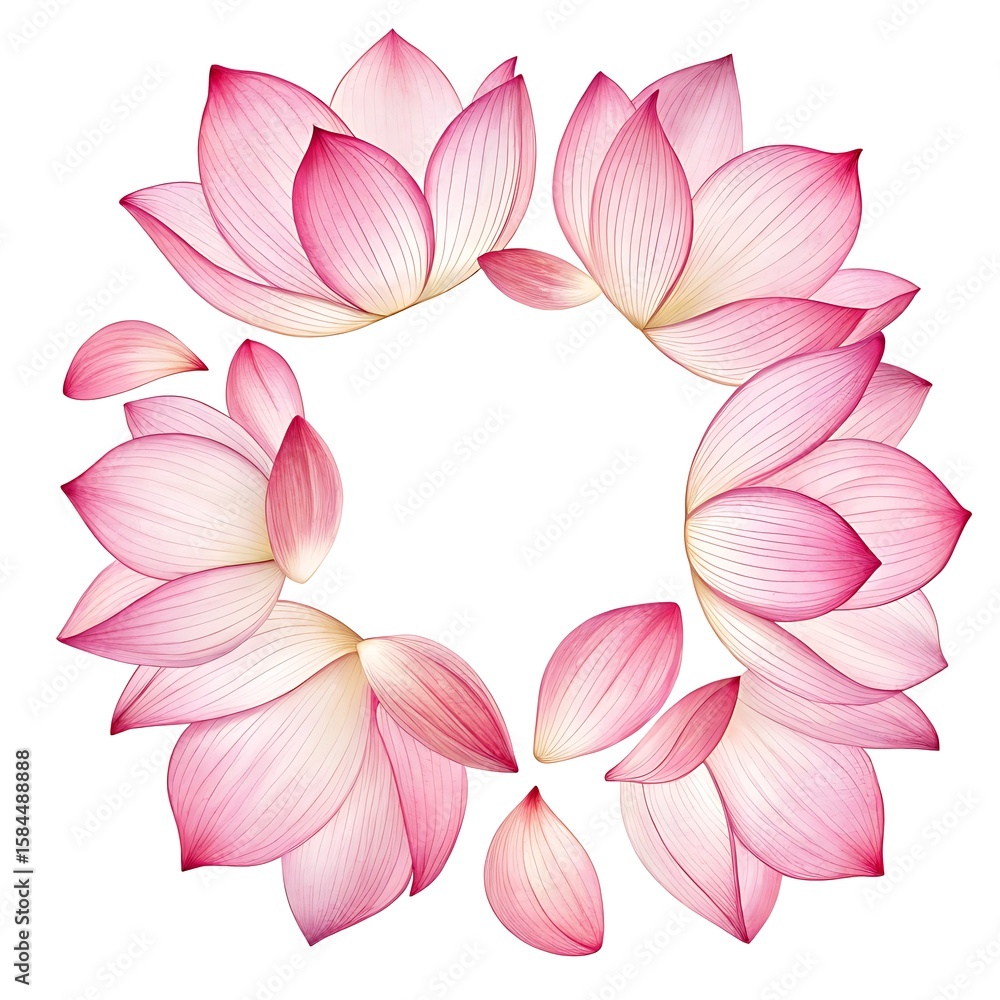 Fototapeta premium Pink Lotus Flower Petals Wreath Elegant Floral Design