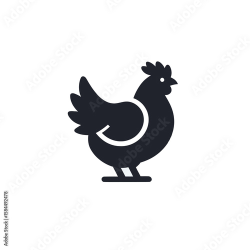 Black Silhouette Broiler Chicken Icon on White Background