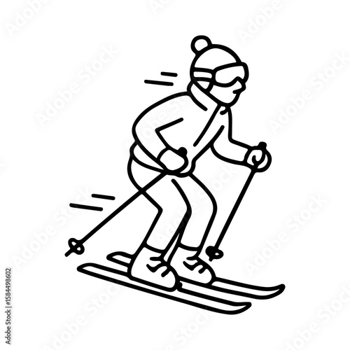 black and white skier skiing downhill clip art preview