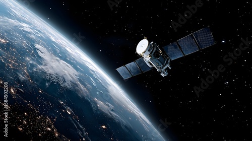 Advanced Artificial Satellite in Low Earth Orbit Against a Stunning Star-Filled Night Sky