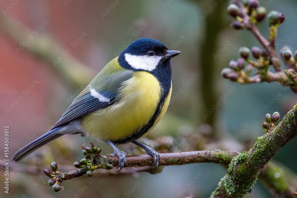 Obraz premium Observing birds a great tit searching for food