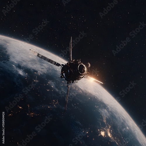 Advanced Artificial Satellite in Low Earth Orbit Against a Stunning Star-Filled Night Sky