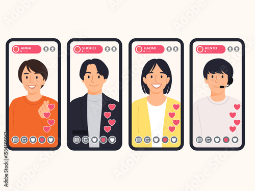 smartphone app interface for a live streamer's live broadcast illustration clipart