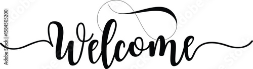 Elegant black script welcome sign with flourishes and modern calligraphy design