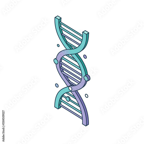 Isometric illustration of a DNA double helix model, showing genetic structure.