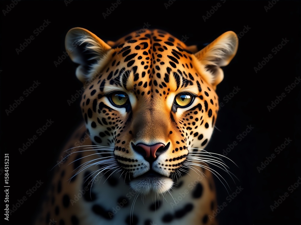 Obraz premium Close up Leopard portrait on black background