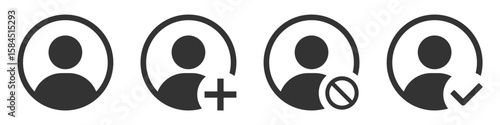 Default profile avatar icon. User account dp containing add, block and verified symbol for social media website, app, UI. Transparent PNG and vector illustration.