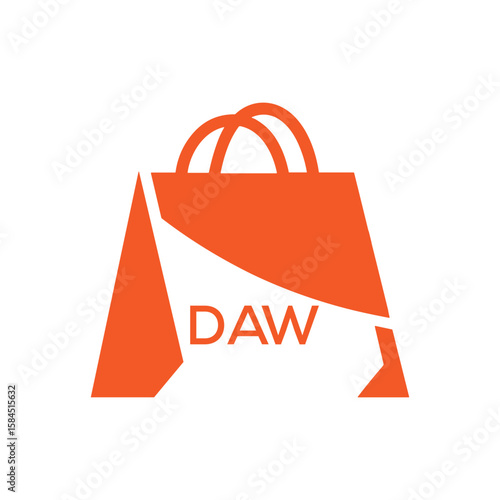 Modern Shopping Bag Logo Design with DAW Text – Retail, Ecommerce and Store Branding Icon. DAW Letter Logo.
