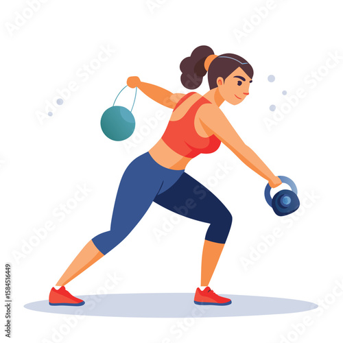 Athletic woman exercising with kettlebells depicting health and fitness lifestyle