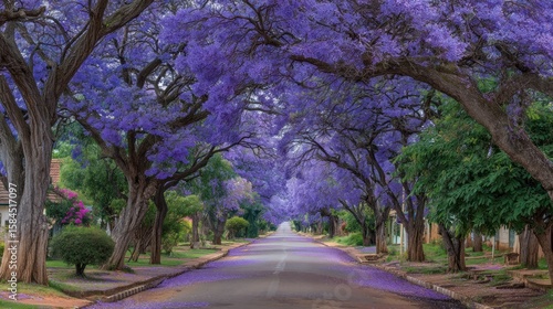 Blue jacaranda tree tunnel in full bloom