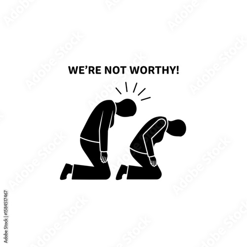 Two figures kneeling, heads bowed, expressing feelings of unworthiness.