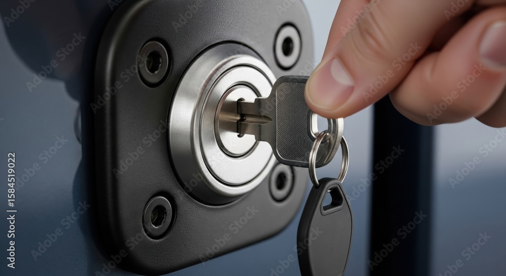 Close-up of hand inserting key into vehicle lock Close-up of hand inserting key into vehicle lock
