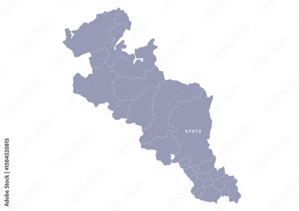 Naklejka premium グレー色の日本地図, 京都府の行政区分付き地図, Gray map of Japan, Kyoto prefecture