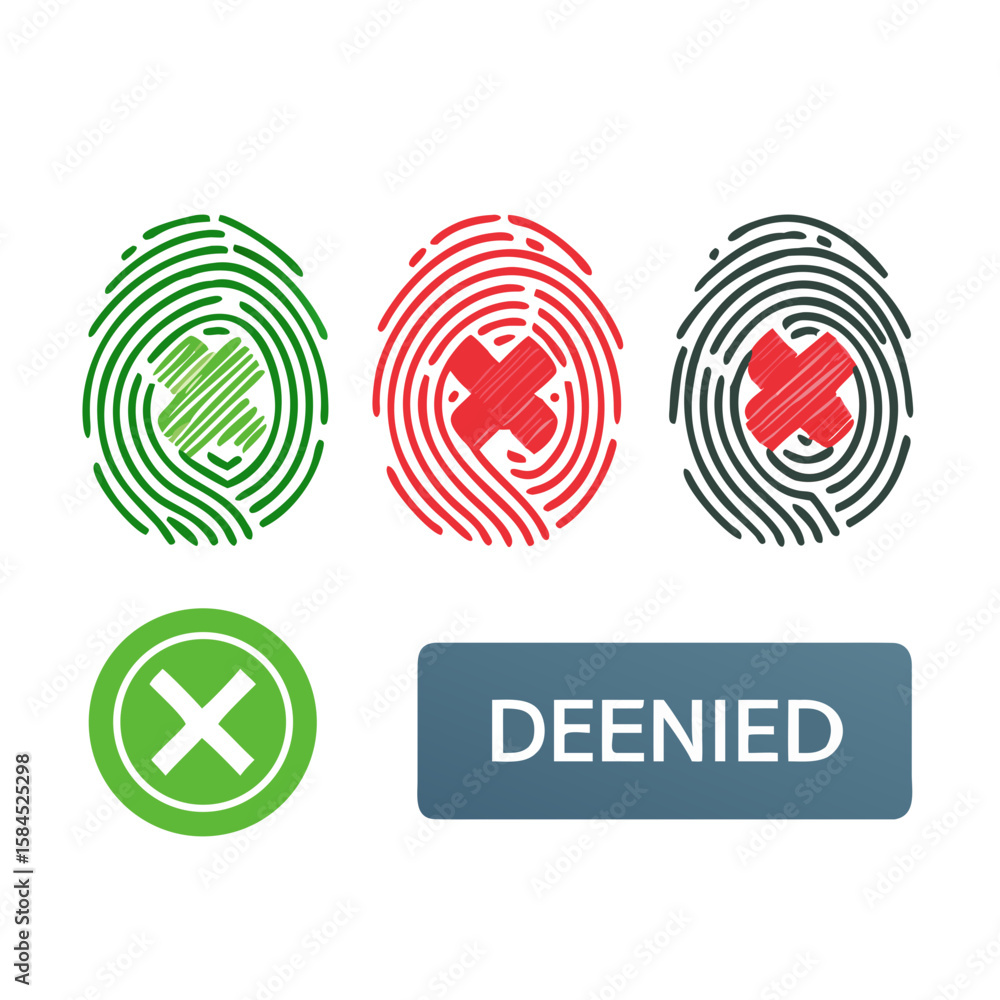 Fingerprint scans with approved and denied access are isolated on white background Fingerprint scans with approved and denied access are isolated on white background
