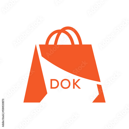 Modern Shopping Bag Logo Design with DOK Text – Retail, Ecommerce and Store Branding Icon. DOK Letter Logo.
