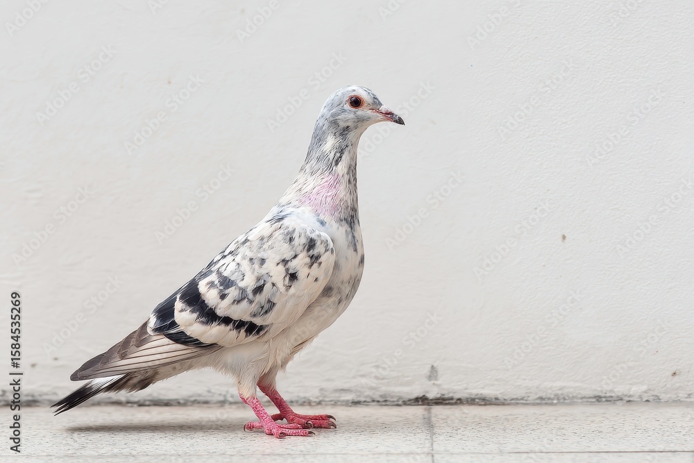 Stunning bird with pink legs grey pigeon against a white background Stunning bird with pink legs grey pigeon against a white background