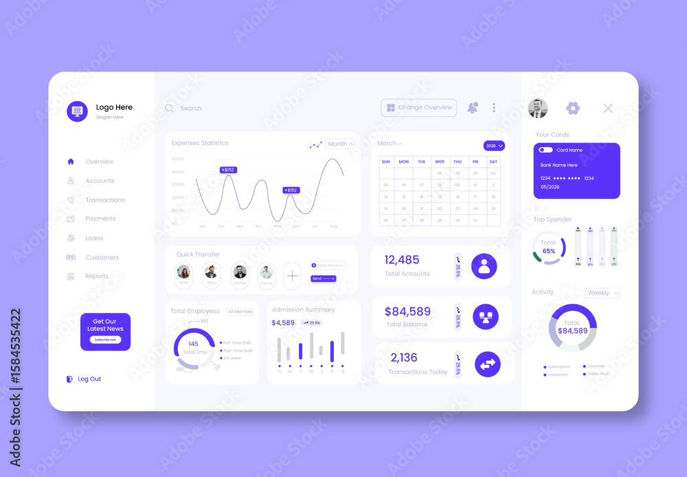 Professional Bank Account Management Dashboard Stock Template | Adobe Stock