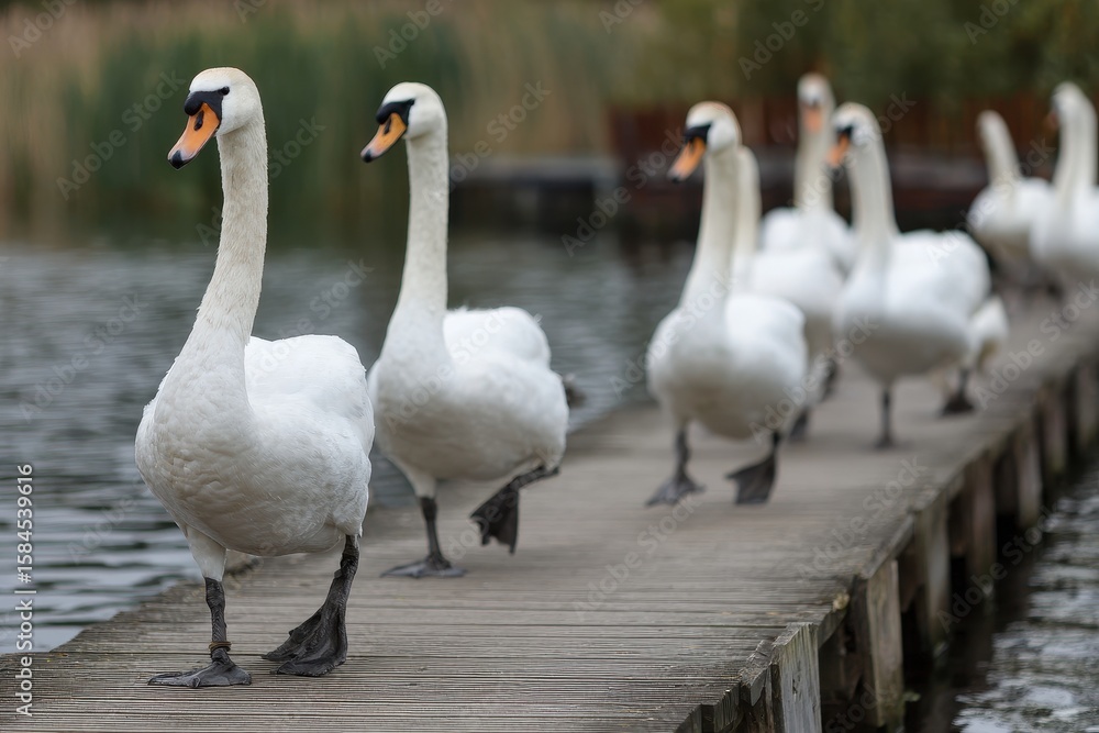 Obraz premium Swans heading to the water