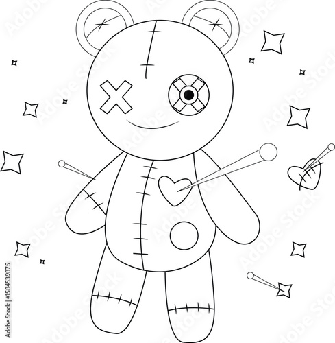 Creepy pastel goth voodoo doll coloring pages vector illustration for kids and adult