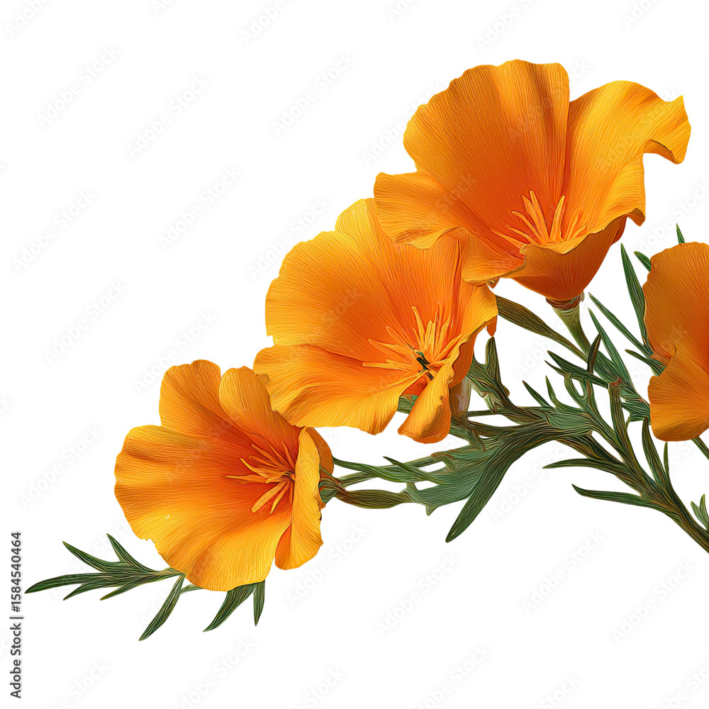 Naklejka premium Vibrant California Poppies: A Close-Up of Nature's Golden Beauty on Black Background